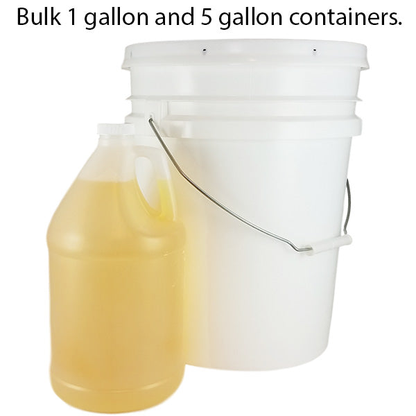 Bulk custom liquid soap in 1 gallon jugs and 5 gallon buckets.